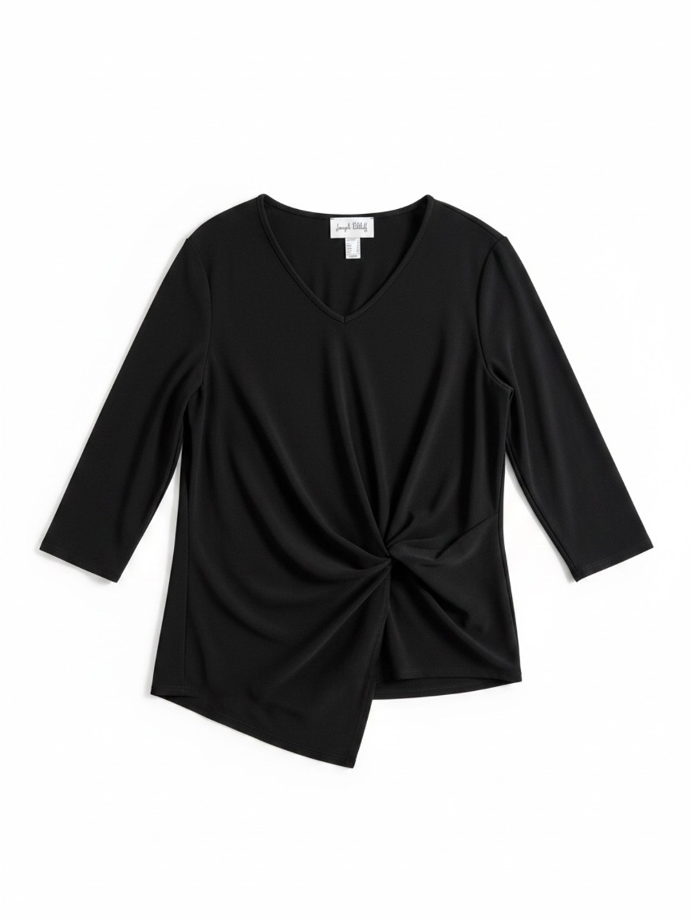 Joseph Ribkoff Blouse Women 16 Black Knot-Front Asymmetric 3/4 Sleeve - Picture 4 of 9